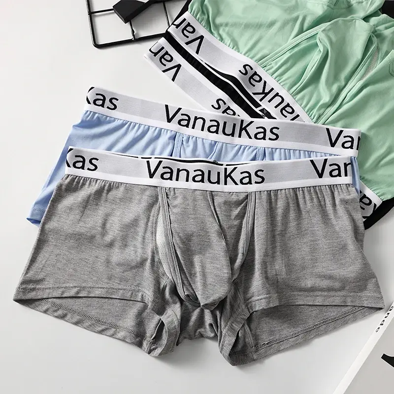 Shorts boxer modais masculinos com bolsa de suporte 3D e design conveniente de abertura lateral para uso confortável