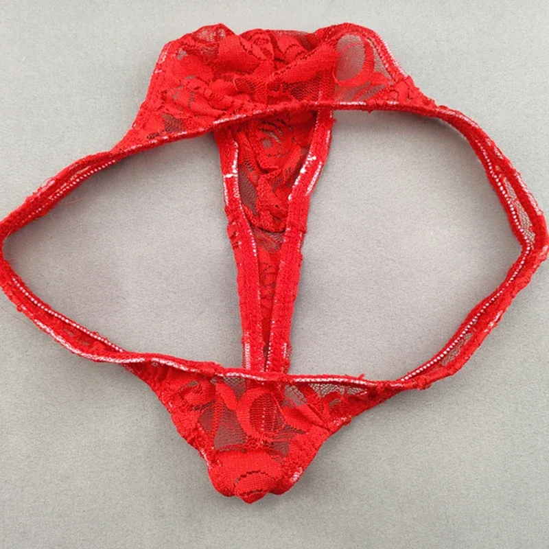 Lace Floral Sexy Men's Underwear Solid Hollow Perspective Thong Comfort Bugle Enhance Sissy G-String Gay Low Rise T-back Panties