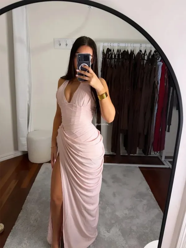 Mulheres sexy sólido plissado vestido sem alças senhora chique fora do ombro sem costas cintura alta vestidos divididos 2026 verão vestido de festa à noite — image 24