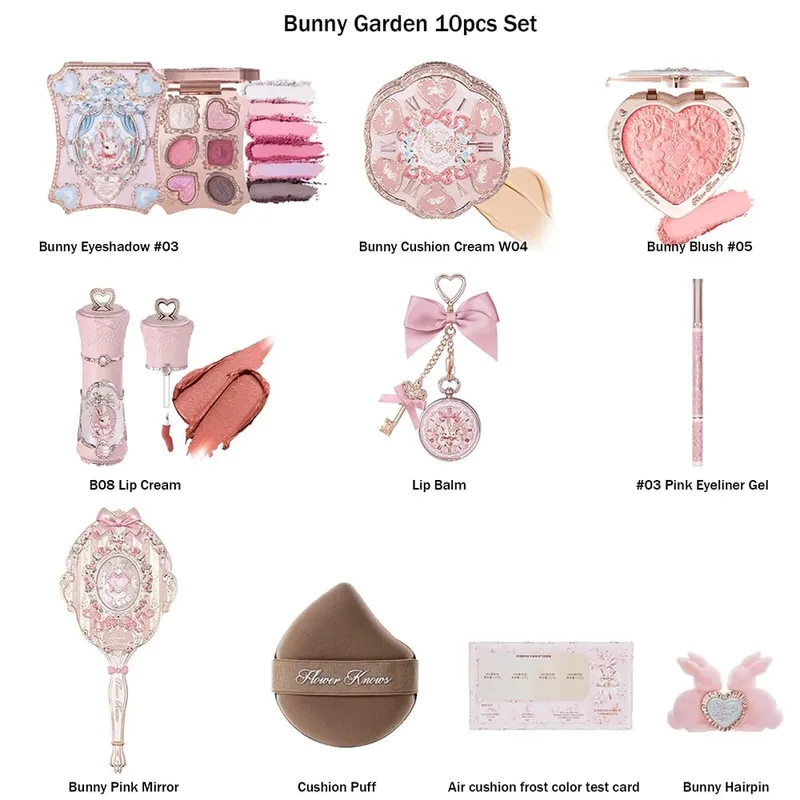 Conjunto de maquiagem flor sabe concha pérola coelho jardim configuração pó brilho labial blush tudo em um kit iluminador de brilho em pó de cozimento