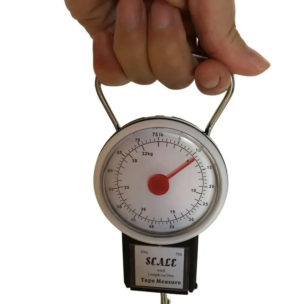 Balança mecânica portátil de 75 lb, balança digital para cozinha, bagagem de viagem, pesagem multiuso com fita métrica
