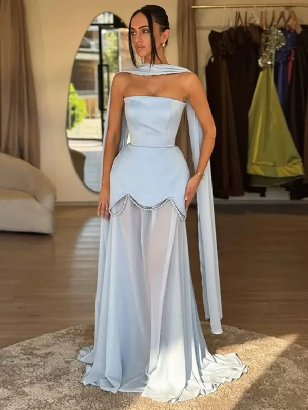 Vestidos de noite femininos malha retalhos sem alças vestido longo elegante feminino fita sem mangas sem costas cintura cinching vestido novo