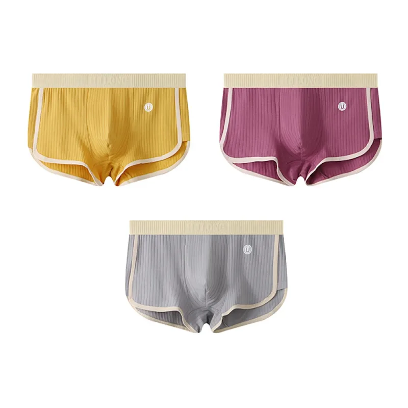 3 unidades/pacote 100% algodão sólido listrado boxer masculino sexy malha respirável u virilha roupa interior alta elástica ampliar cintura cuecas