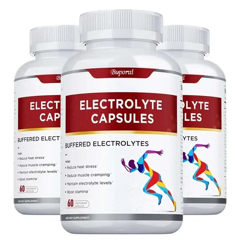 Cápsulas eletrolíticas - Suporta equilíbrio eletrolítico, alivia o estresse, suplementos, nutrição esportiva, melhora a resistência, não OGM