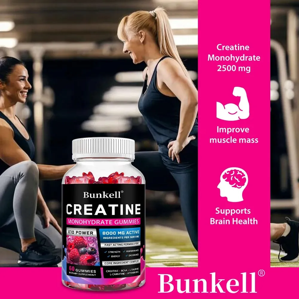 Gomas de monohidrato de creatina - 8000 mg pré/pós-treino, construção muscular de força física fornecem suplementos energéticos