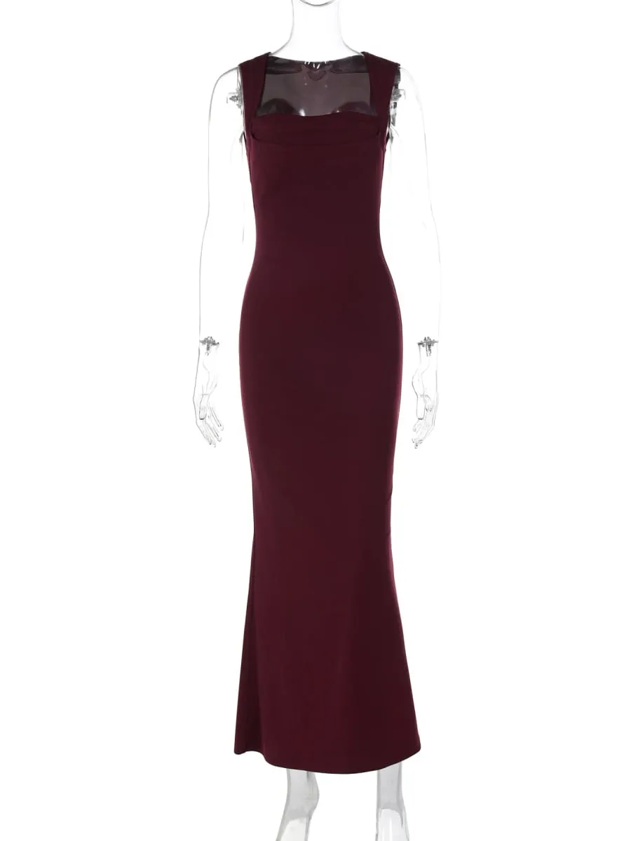 Hugcitar feminino elegante sólido gola quadrada alças sexy bodycon maxi vestido de baile verão feminino y2k roupas festa à noite aniversário