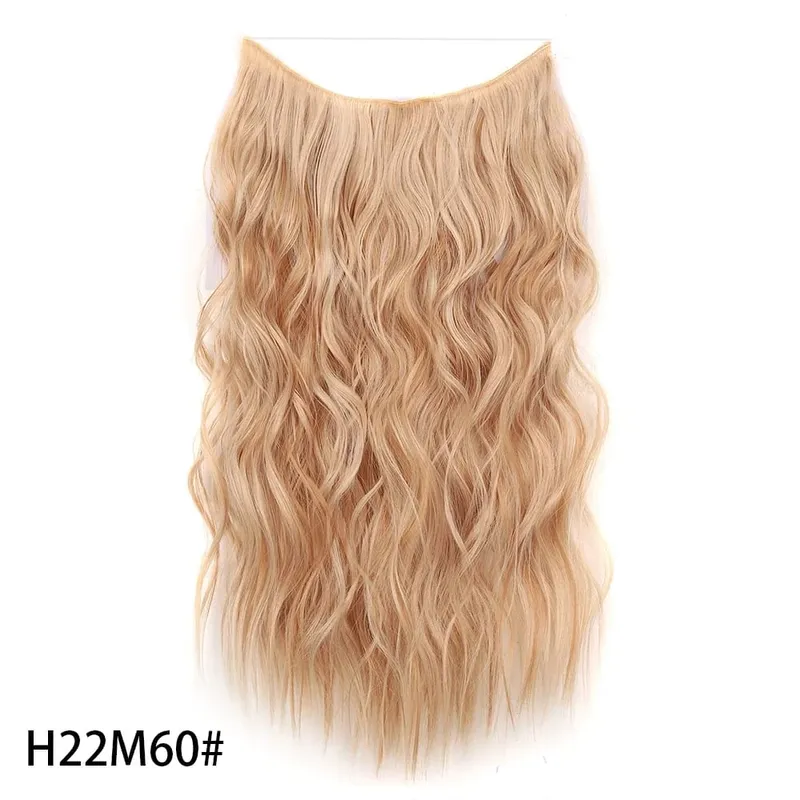 Extensões de cabelo de fio invisível sintético longo 4 clipes em onda encaracolado peruca para mulheres 20 Polegada extensões de cabelo de linha de peixe secreto