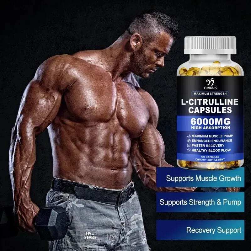 Cápsulas puras de L-Citrulina apoiam a circulação de energia, vitalidade, prolongam o treino, resistência e exercício, recuperação muscular
