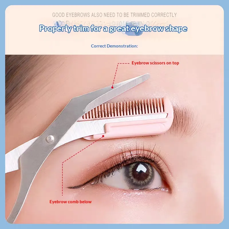 Conjunto de aliciamento de sobrancelha com pente tesoura de sobrancelha curvada segurança sobrancelha navalha profissional maquiagem ferramentas de corte para iniciantes