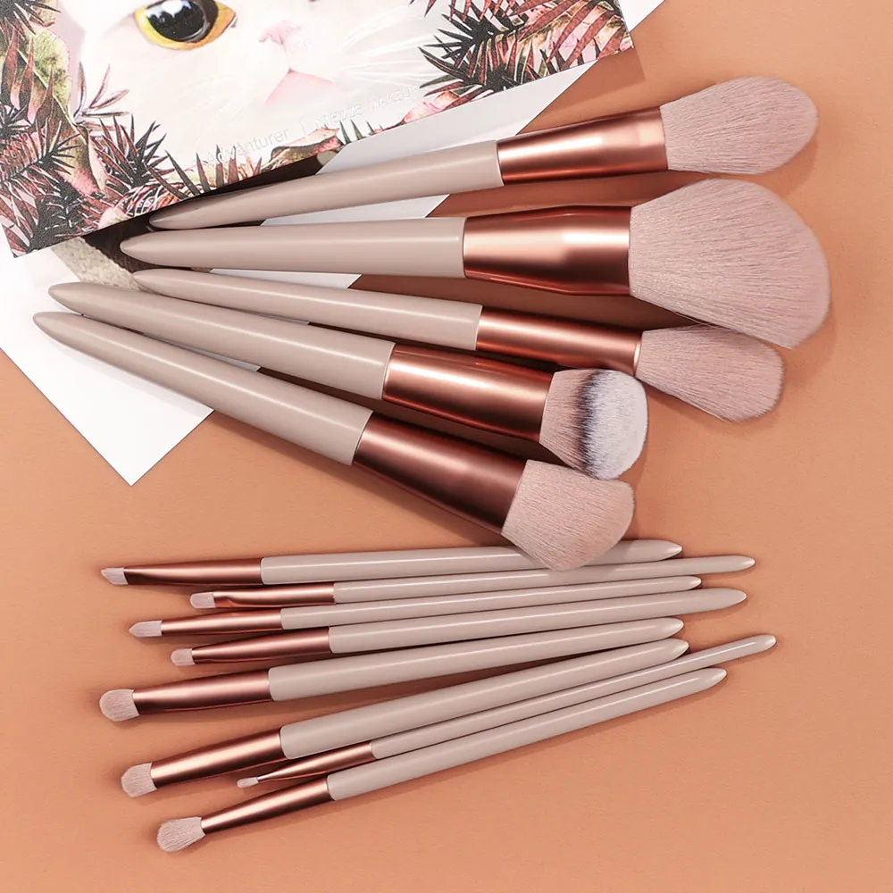 Profissional 13 pçs pincéis de maquiagem conjunto 2 pó puff esponja para cosméticos fundação blush sombra mistura escova ferramentas beleza