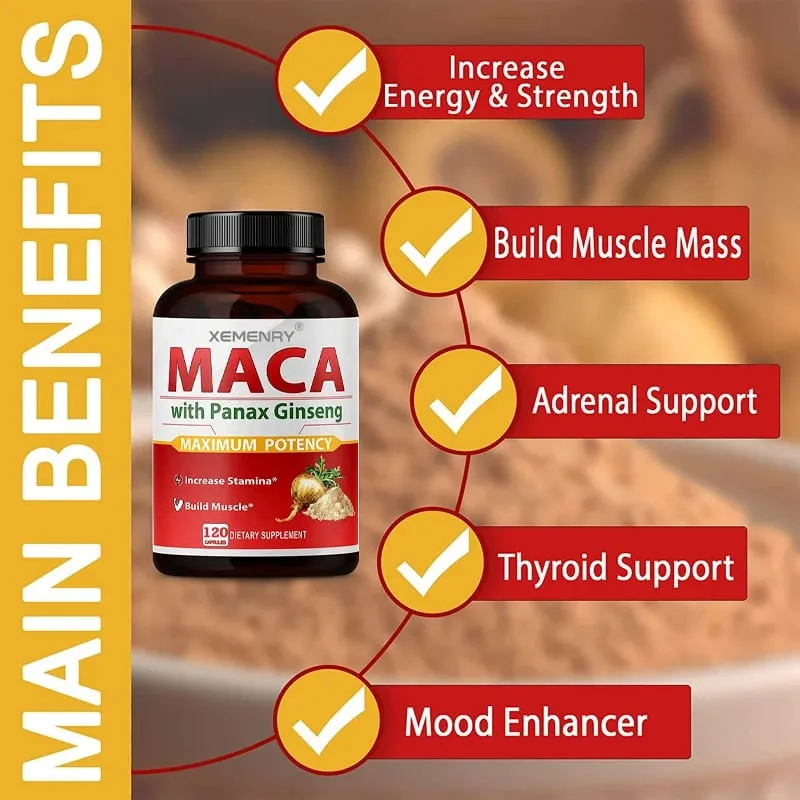 Cápsulas de Maca - Aumentam a Dureza do Tamanho Melhoram a Força Aliviam a Fadiga Maca Ginseng Natural