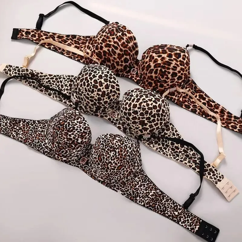Sexy conjunto de lingerie grossa leopardo impressão superior fino inferior grosso conjunto de sutiã sexy push-up conjunto de sutiã
