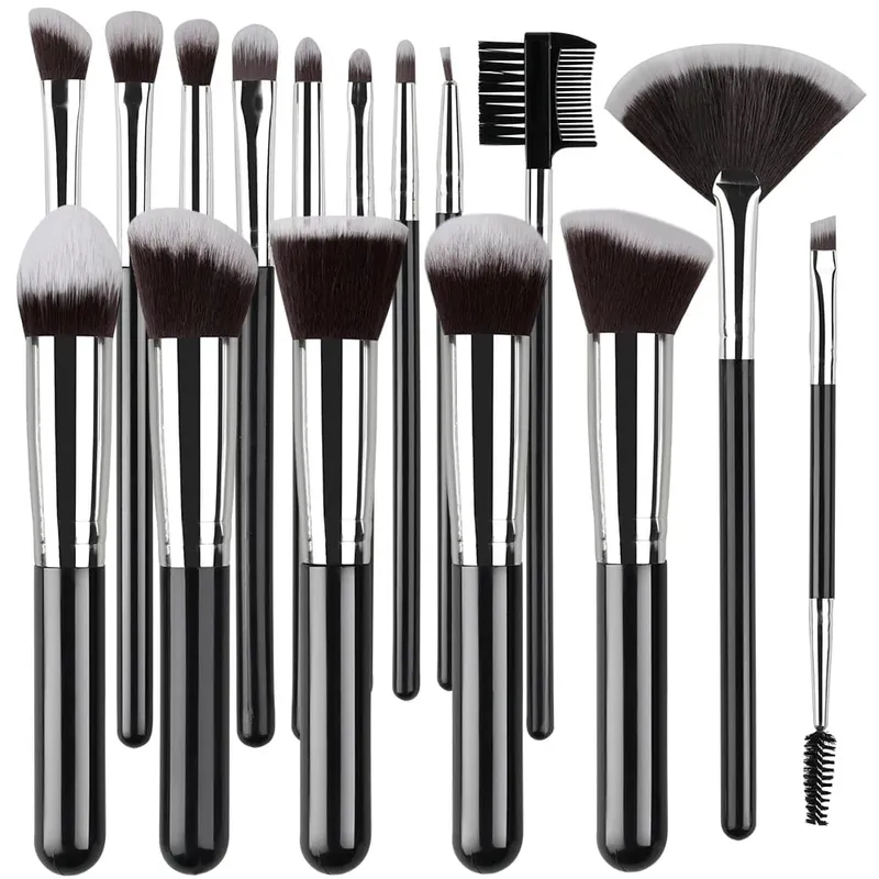 Conjunto de pincéis de maquiagem profissional, 16 peças, sombra, contorno, base, destaque, pó, mistura, esponja de maquiagem, pó