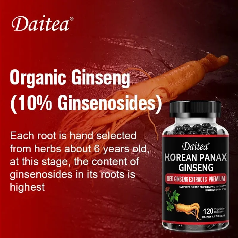 Cápsulas de ginseng vermelho coreano-1000 mg aumentam a resistência energética, o desempenho atlético e a força muscular apoiam a saúde imunológica