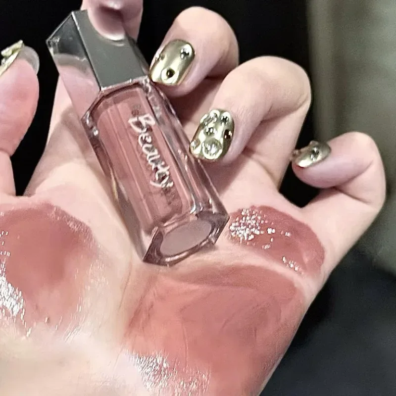 Gelo transparente marrom brilho labial hidratante batom líquido brilhante nude água luz espelho de vidro maquiagem de longa duração