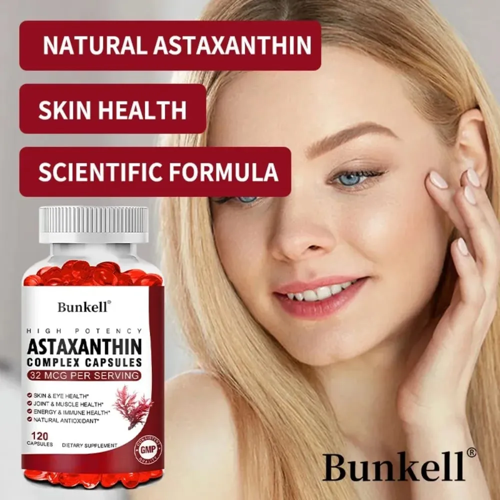 Cápsulas de complexo de astaxantina - com antioxidante de óleo de peixe apoiam a visão dos olhos e da pele, articulações musculares e saúde imunológica