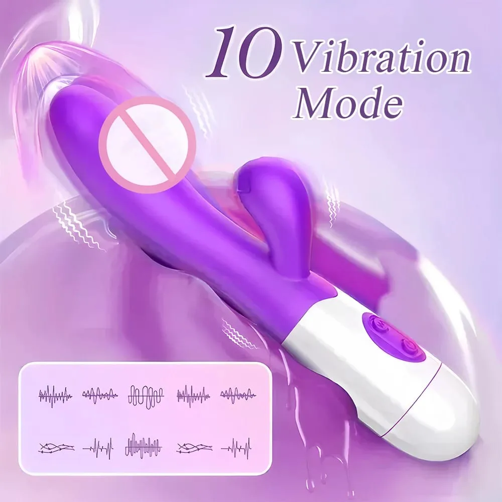 Vibrador de coelho de silicone, ponto G, vibrador duplo, massageador de clitóris, brinquedo sexual de 10 velocidades para mulheres