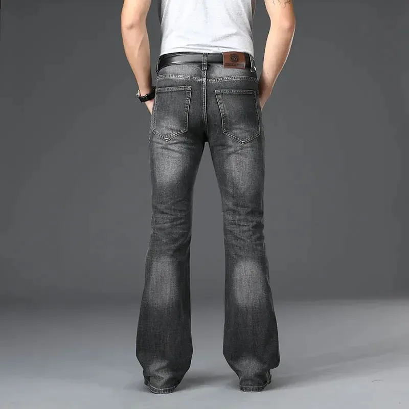 Denim queimado calças de brim dos homens boot corte denim calças confortáveis ​​ligeiramente magro clássico solto casual azul preto para masculino bootcut