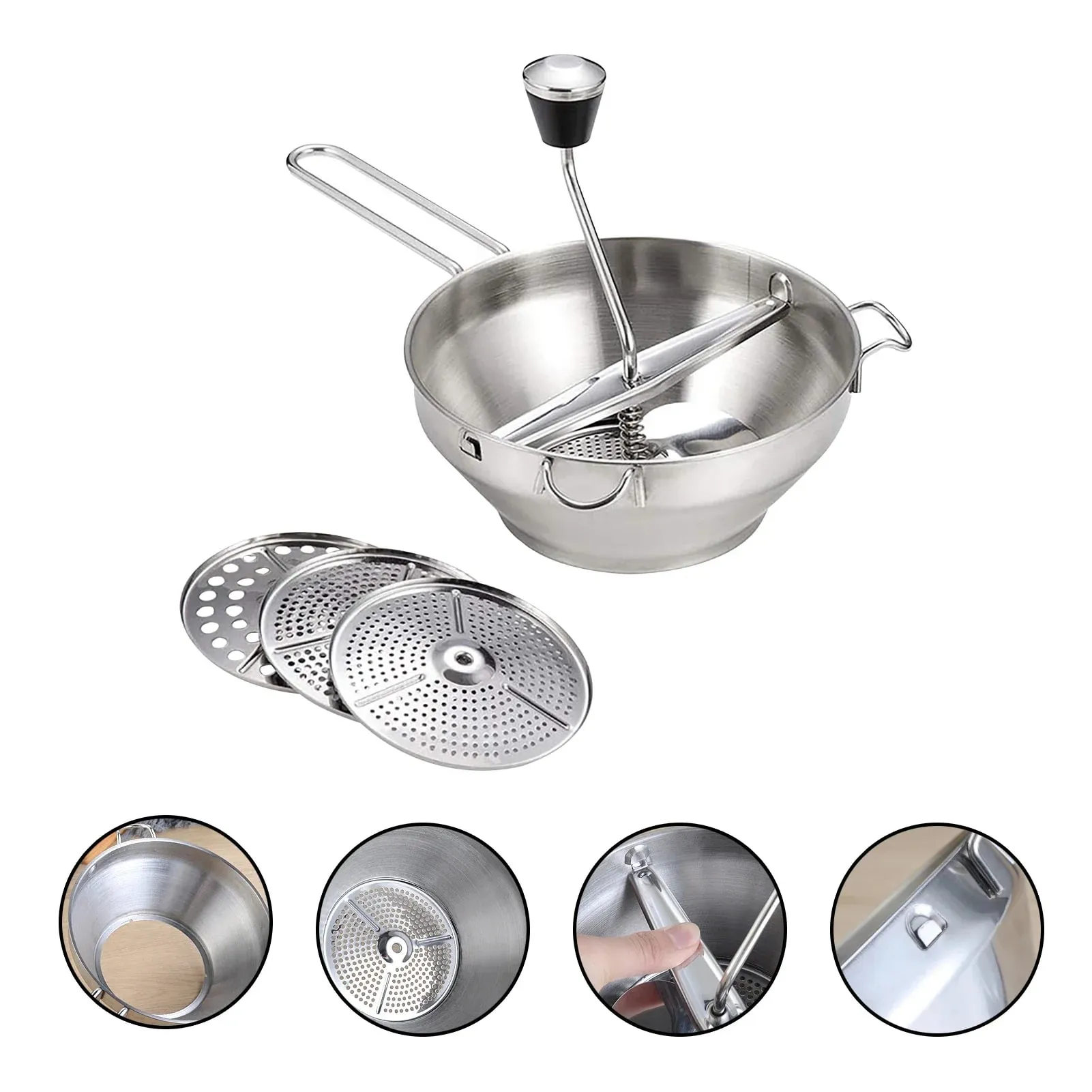 Moinho de alimentos rotativo inoxidável multifuncional, moinho de compotas com 3 discos, moedor manual de alimentos durável, lama vegetal — image 3
