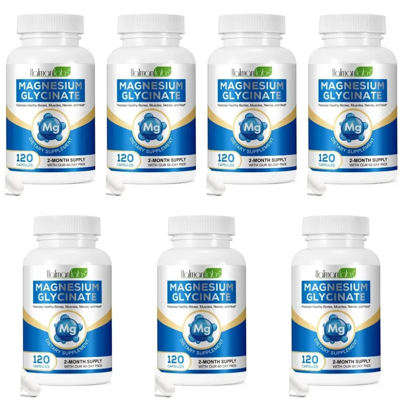 Cápsulas de glicinato de magnésio com 208mg de bisglicinato elementar para suporte ósseo, muscular e nervoso saudável, adultos 120 cápsulas