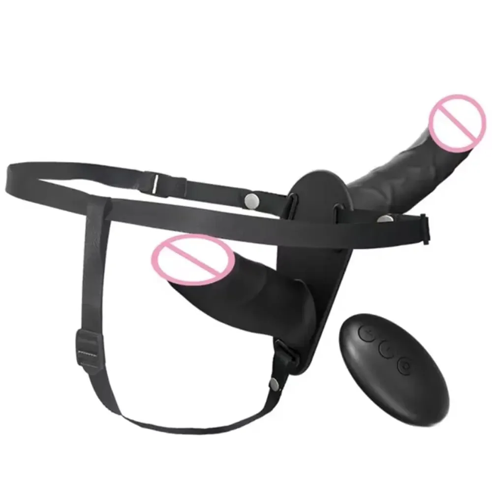 Strapon pênis artificial vibrador elétrico cabeça dupla vibratória wearable cinta no cinto vibrador g ponto brinquedos sexuais para mulheres lésbicas — image 1