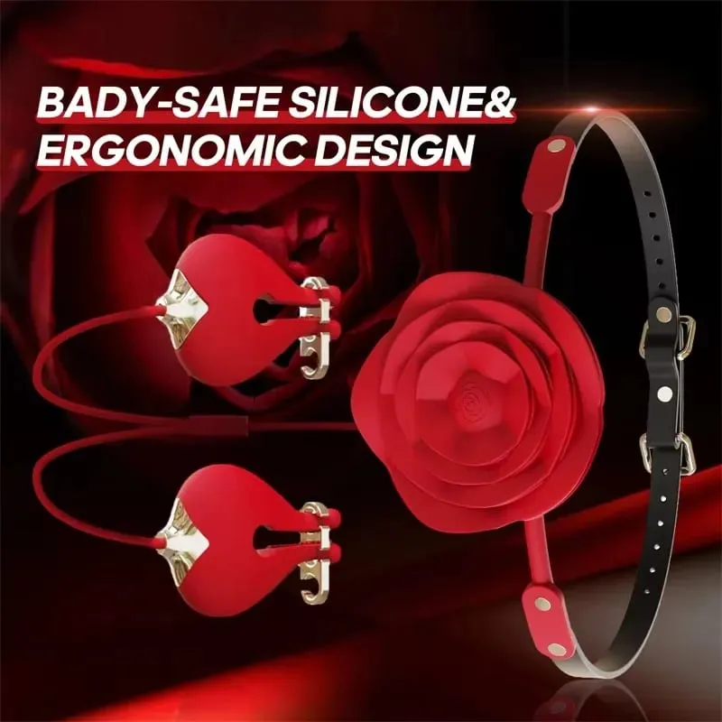 Orgasmo forçado nova rosa boca bola colar trela mamilo braçadeira vibrador bdsm casal preliminares masturbação silicone sexo brinquedo conjunto — image 2
