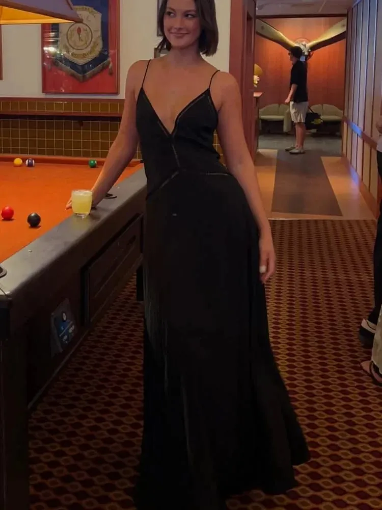 Elegant Deep V-neck Backless Long Dress Women Solid Spaghetti Strap Sleeveless Sling Dresses 2026 Lady Holiday Party Vestidos