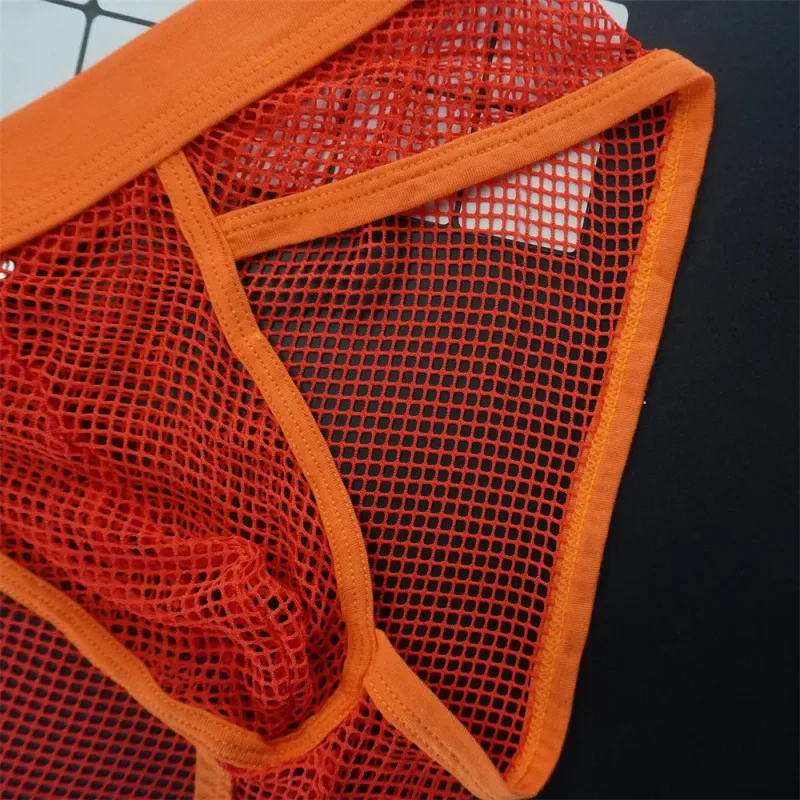 Plus size malha roupa interior masculina transparente grande fishnet u bolsa briefs masculino cintura baixa cor sólida sexy perspectiva calcinha masculina