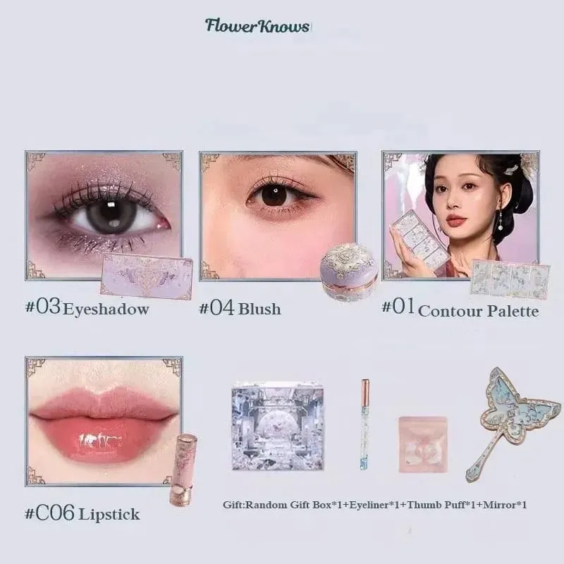 Flor sabe conjunto de contos de fadas do meio do verão compõem caixa de presente paleta de sobrancelha em pó blush corretivo lipgloss para mulher