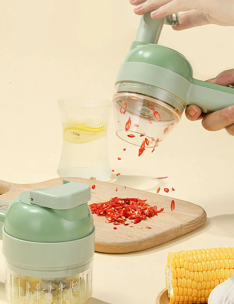 4 In 1 Vegetable Cutter Multifunctional Handheld Electric Wireless Chop Garlic Mash Minced Slice Onion Cutting Cooking Gadget