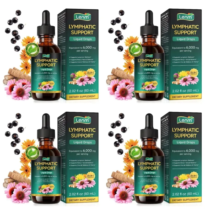 Lenm 60ml sistema linfático limpa suplementos líquidos de suporte imunológico gotas de ervas linfáticas orgânicas naturais para suporte de equilíbrio