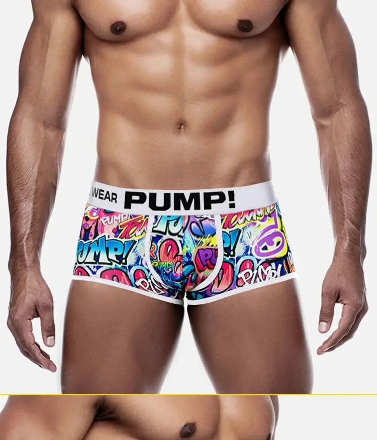 1 pçs masculino algodão mistura de náilon boxer briefs all-over graffiti impressão ampla cintura elástica não-apertado moda esporte roupa interior
