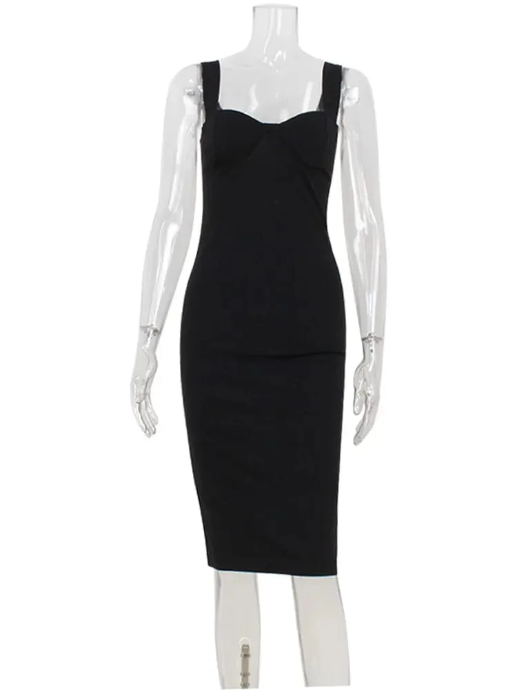 Ahagaga Elegant Women's Maxi Dresses Solid Camisole Square Collar Sleeveless Sheath Bodycon Slim Fit Party Female Vestidos Robes