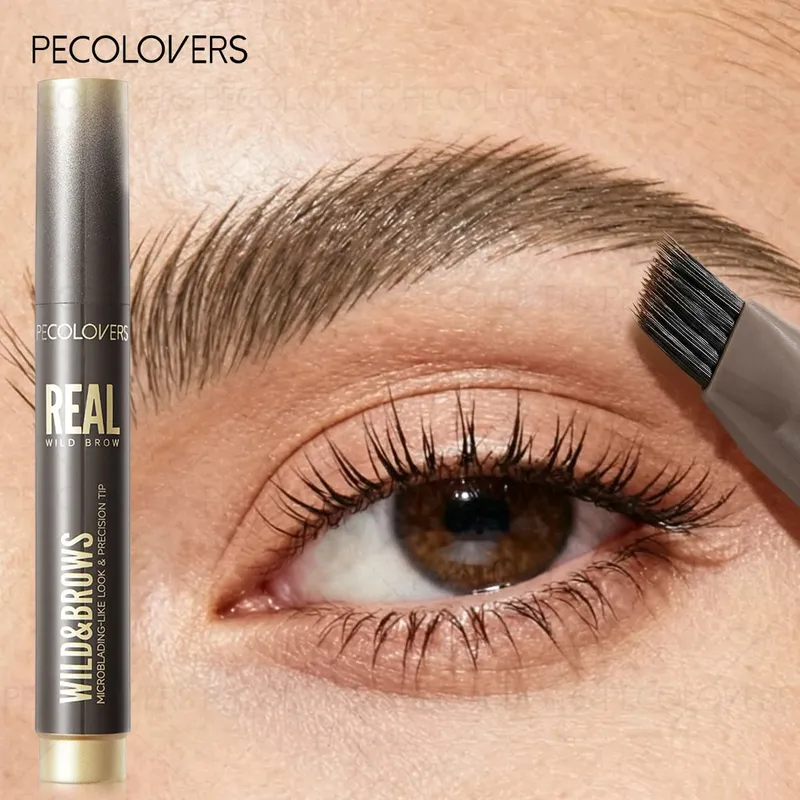 2 PÇS/SET 3D Selvagem À Prova D' Água & Sweatproof Lápis de Sobrancelha & Navalha Mult Ponta Dividida Sobrancelhas Caneta Sobrancelha Portátil para Viagens