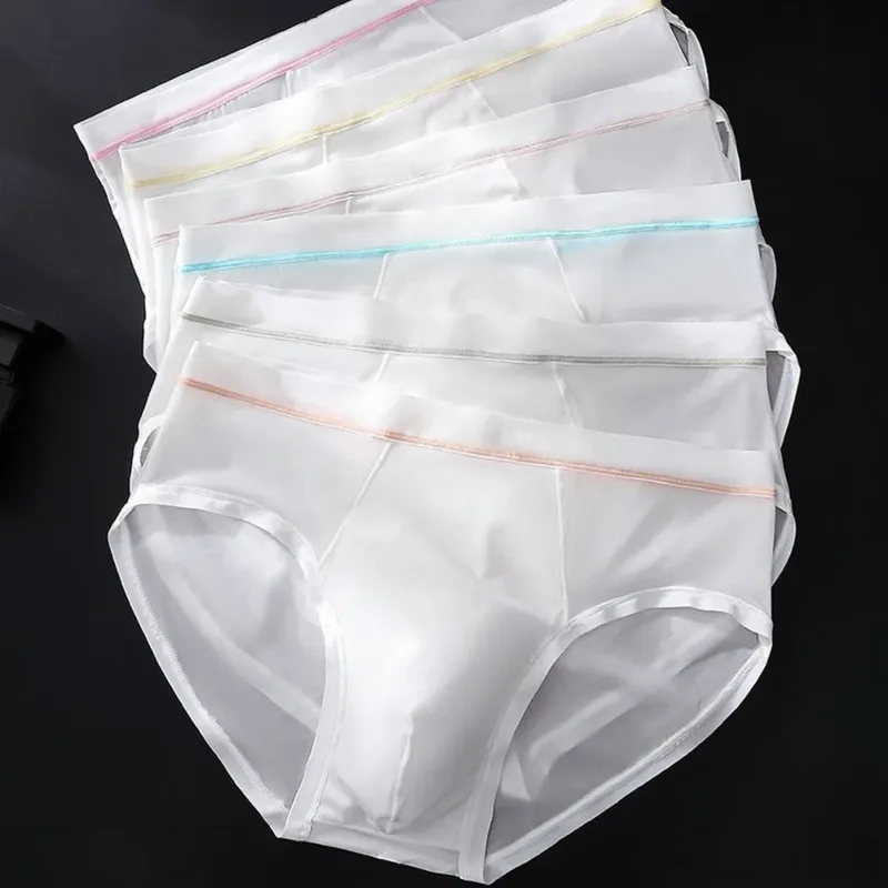 Men's Seamless Ice Silk Briefs Underwear Bulge Pouch Solid Breathable Panties Calzoncillos Hombre Slips Male Panties