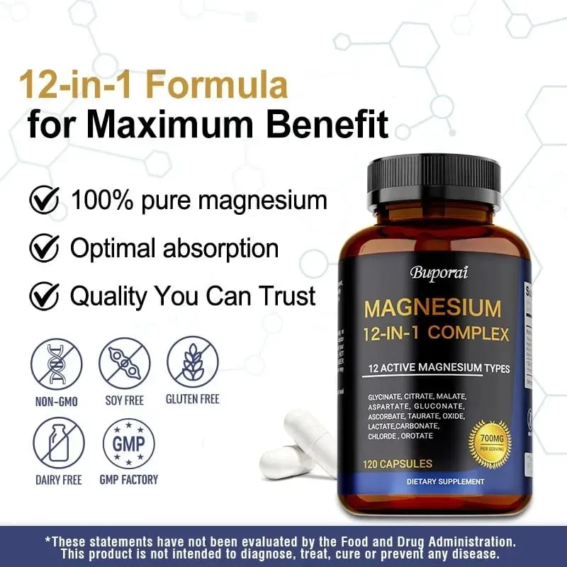 Magnesium Complex Capsules - Bone Muscle & Heart Health Supplement Sleep Support Muscle Relaxation Stress & Anxiety Relief