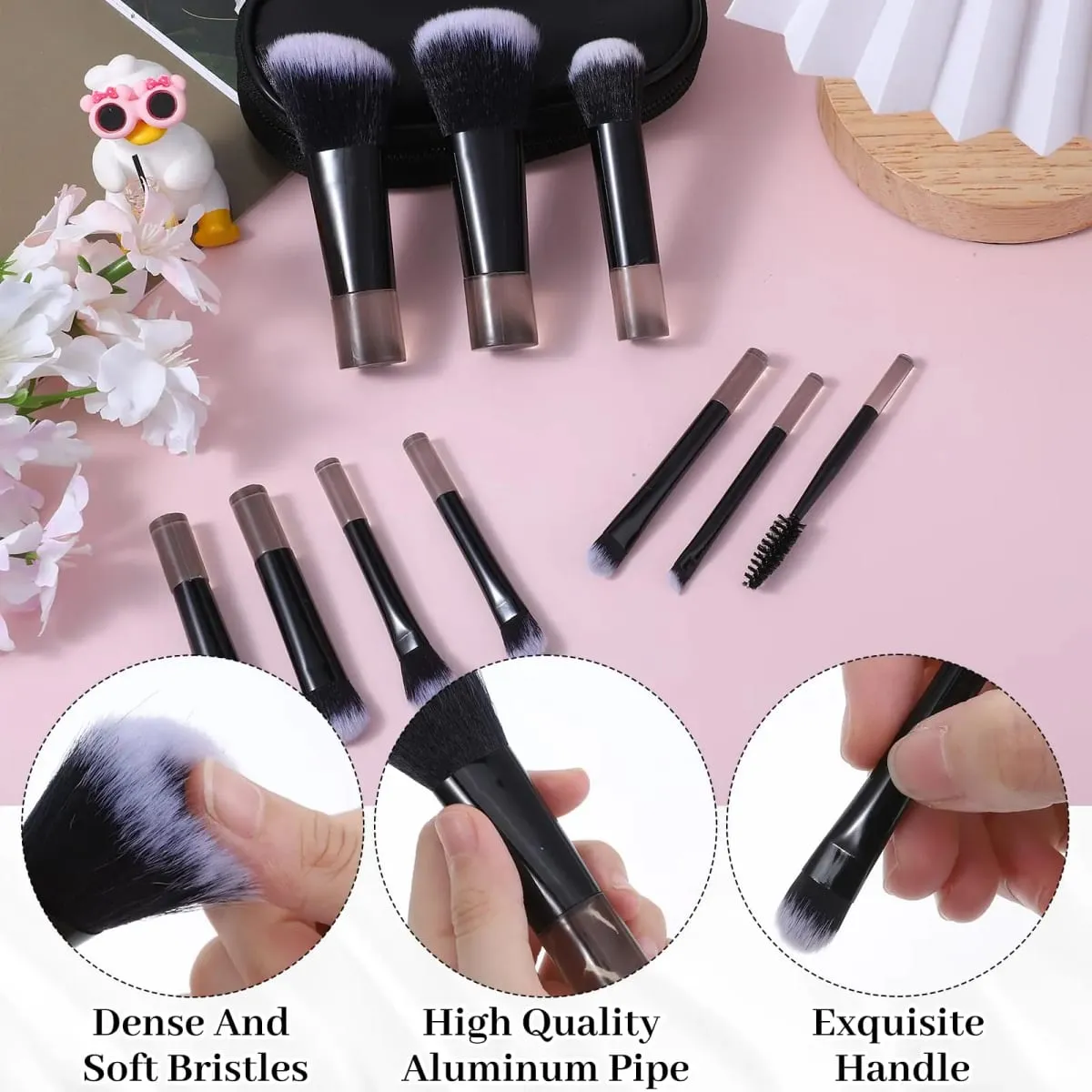 Conjunto de mini pincéis de maquiagem com 10 peças Pincéis de maquiagem para viagem