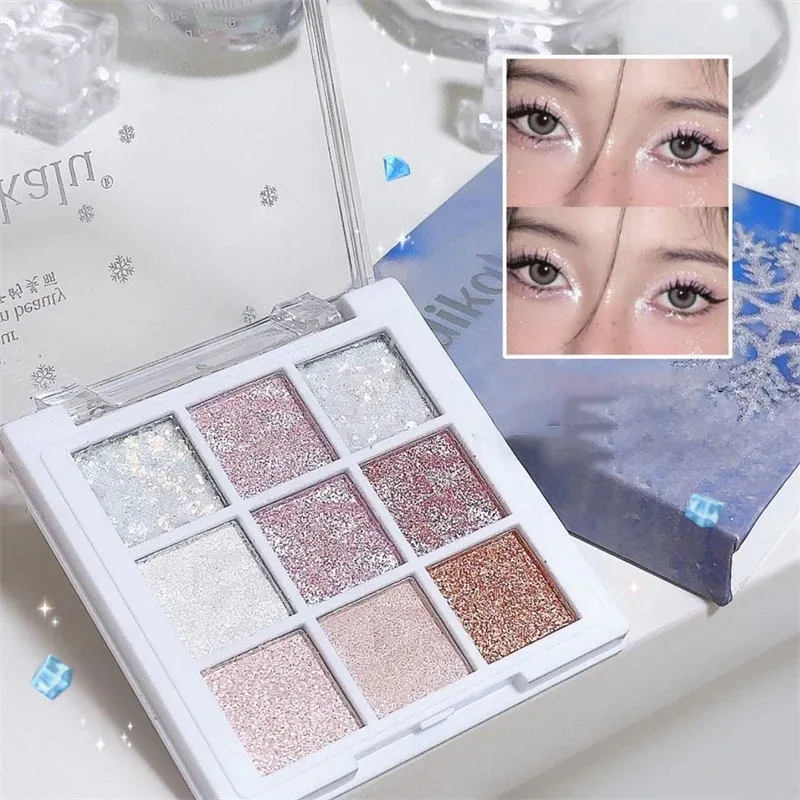9 cores glitter paleta de sombra perolado terra cor sombra de olho brilho brilho lantejoulas ouro prateado olhos maquiagem