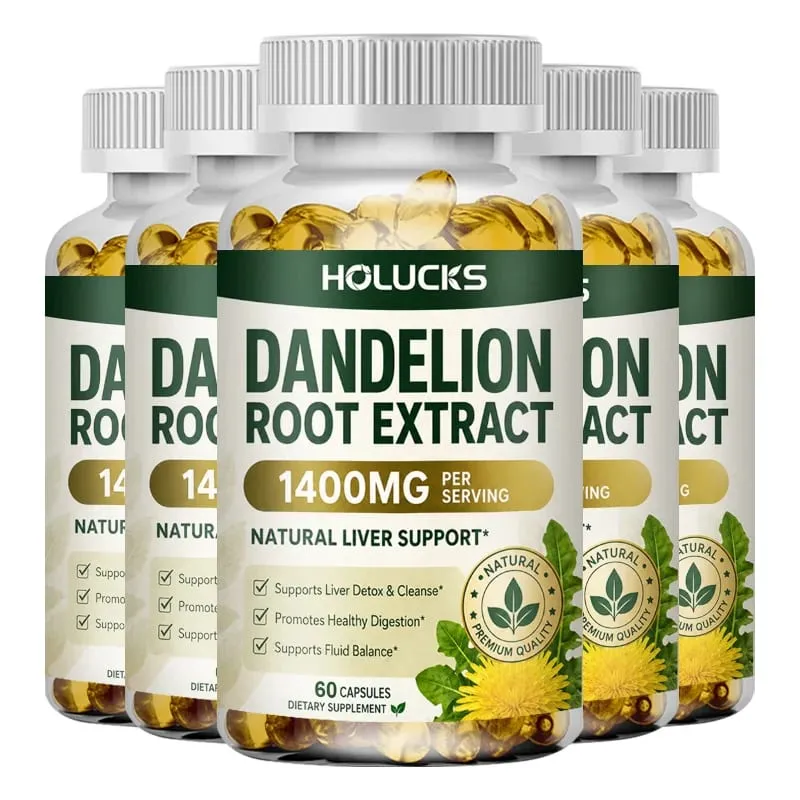 Extrato natural de raiz de dente de leão, cápsulas de 1400 mg, suporte para desintoxicação do fígado, ajuda a limpar o equilíbrio do fluido digestivo e a vitalidade diária leve