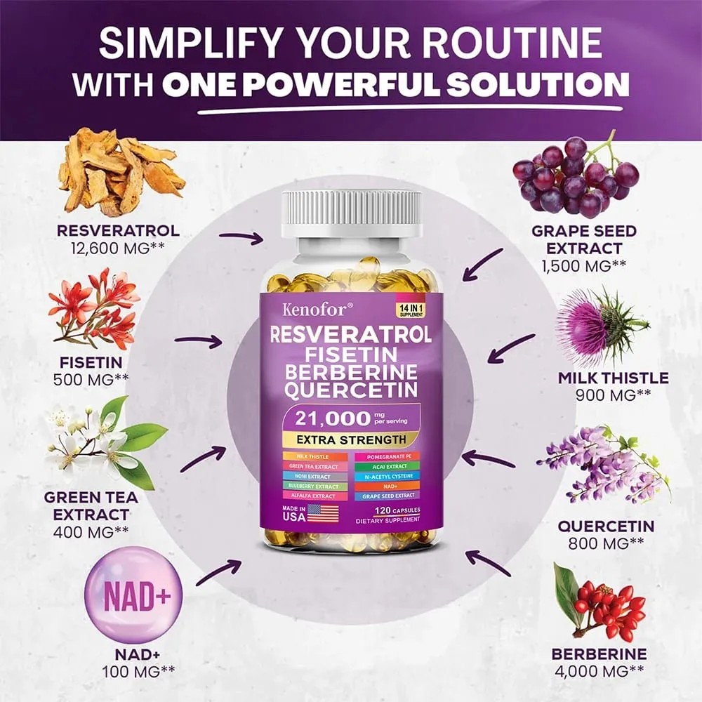 Resveratrol NAD Grape Seed and Berberine Capsules Improve Immunity Antioxidants Cardiovascular Health Promotes Smooth Skin