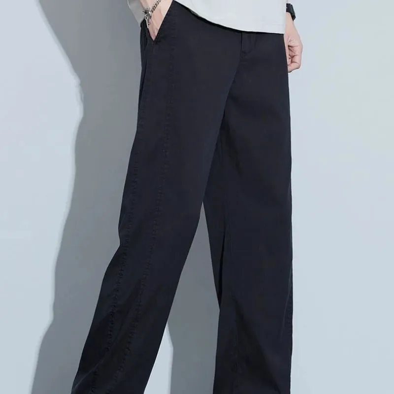 Calça jeans masculina fina de lyocell, verão, seda gelada, perna larga, solta, perna reta, elástica, calças ultrafinas, tamanhos M-5XL