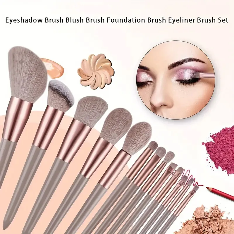 13 件化妝刷工具組化妝粉眼影粉底腮紅混合美容化妝刷適合化妝初學者禮物