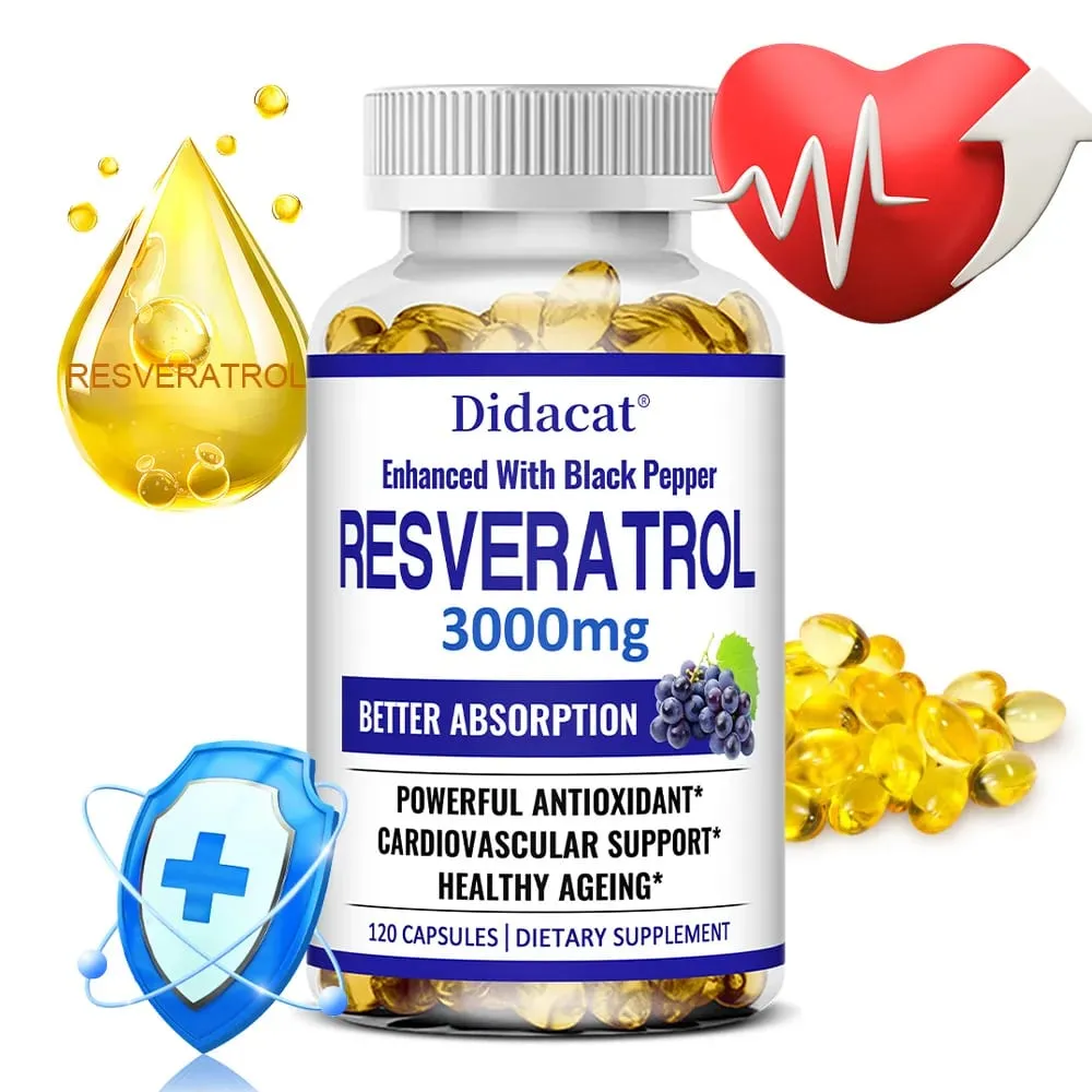 Resveratrol 3000 Mg Antioxidant Supports Brain Immune Joint and Cardiovascular Health Improves Skin Gluten Free Non-GMO