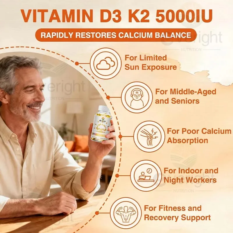 Vitaminas D3 + K2 Suplementos Orgânicos Alta Biodisponibilidade - Suporta Densidade Óssea Cálcio Equilíbrio Imunidade e Saúde do Humor