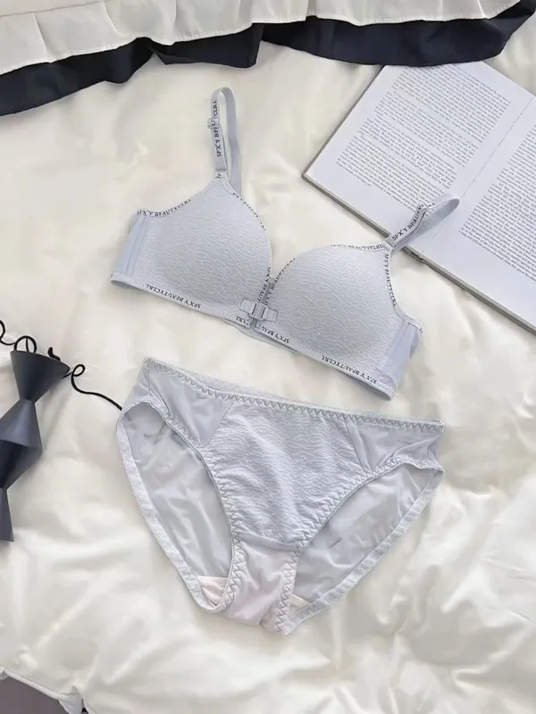 Sexy Front Closure Push-Up Lingerie Set for Small Breasts Comfortable Thin Bra with No Steel Ring Letter Shoulder Straps