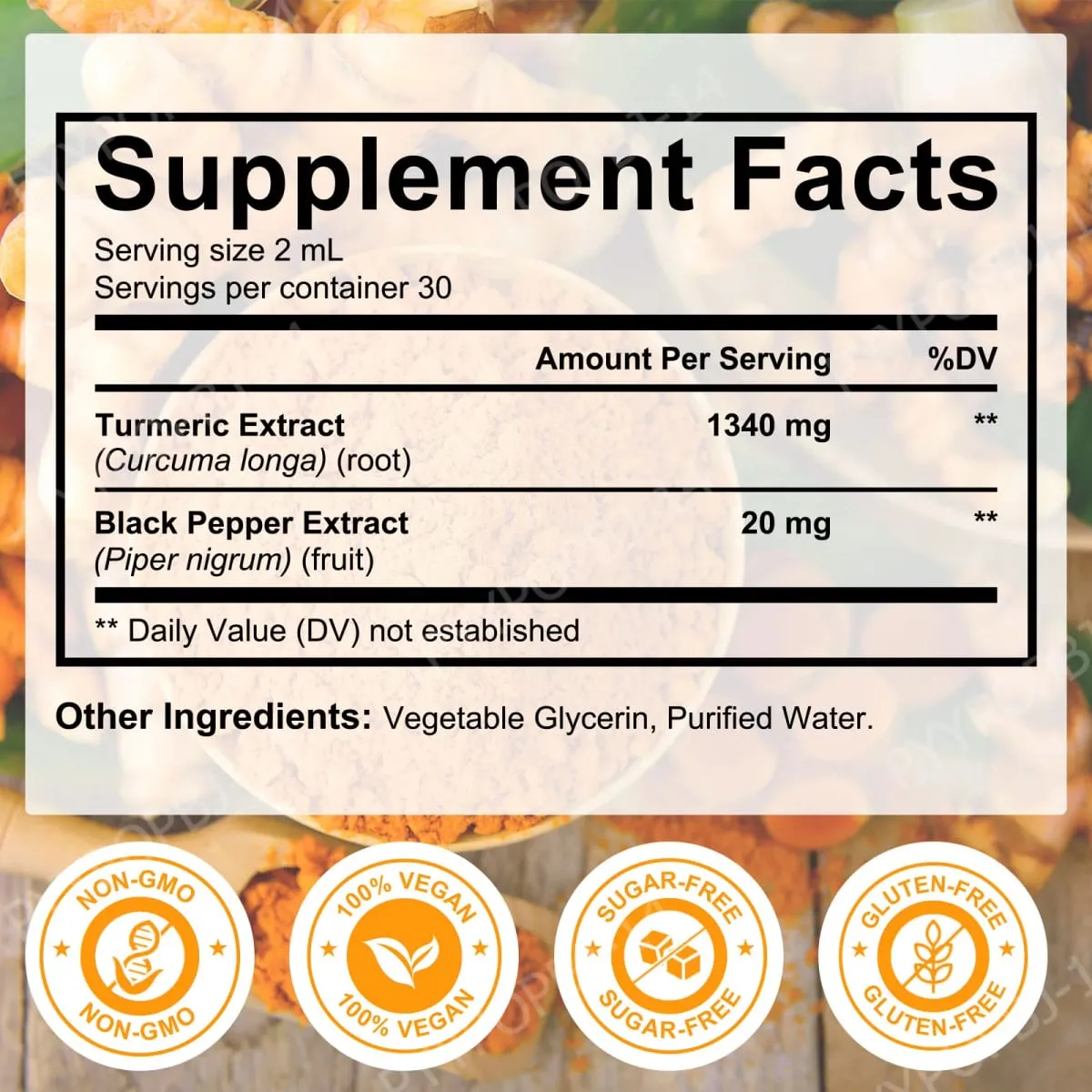Acentialabs Cúrcuma com Gotas Líquidas de Pimenta Preta para Resposta Inflamatória Natural Suporte 1340 Mg Extrato de Cúrcuma 60 ML