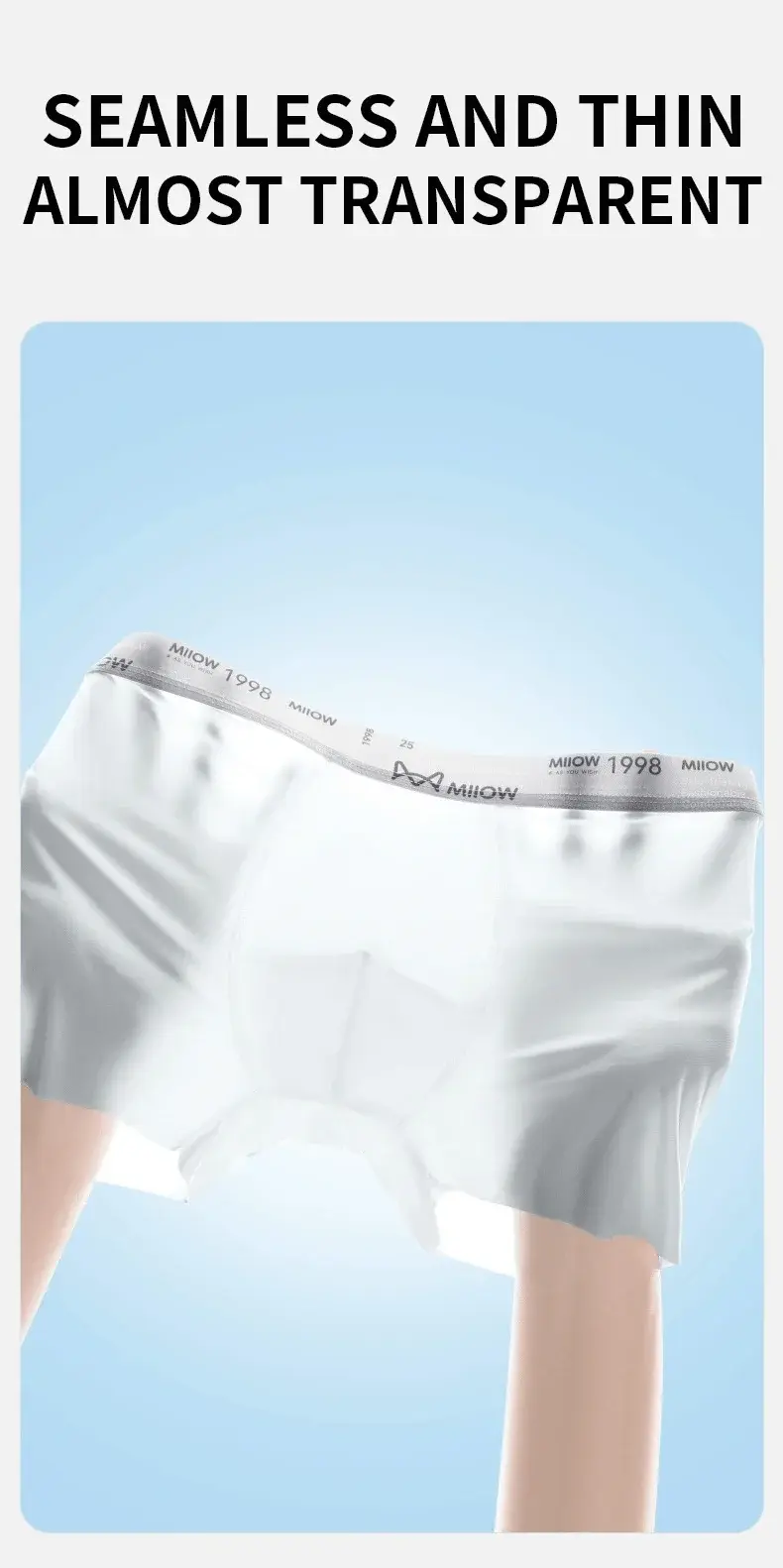 MiiOW 3Pcs Ice Silk Men Underwear Boxers Breathable Ultra-thin Mens Underpants Antibacterial Men's Panties Seamless Mens Boxers