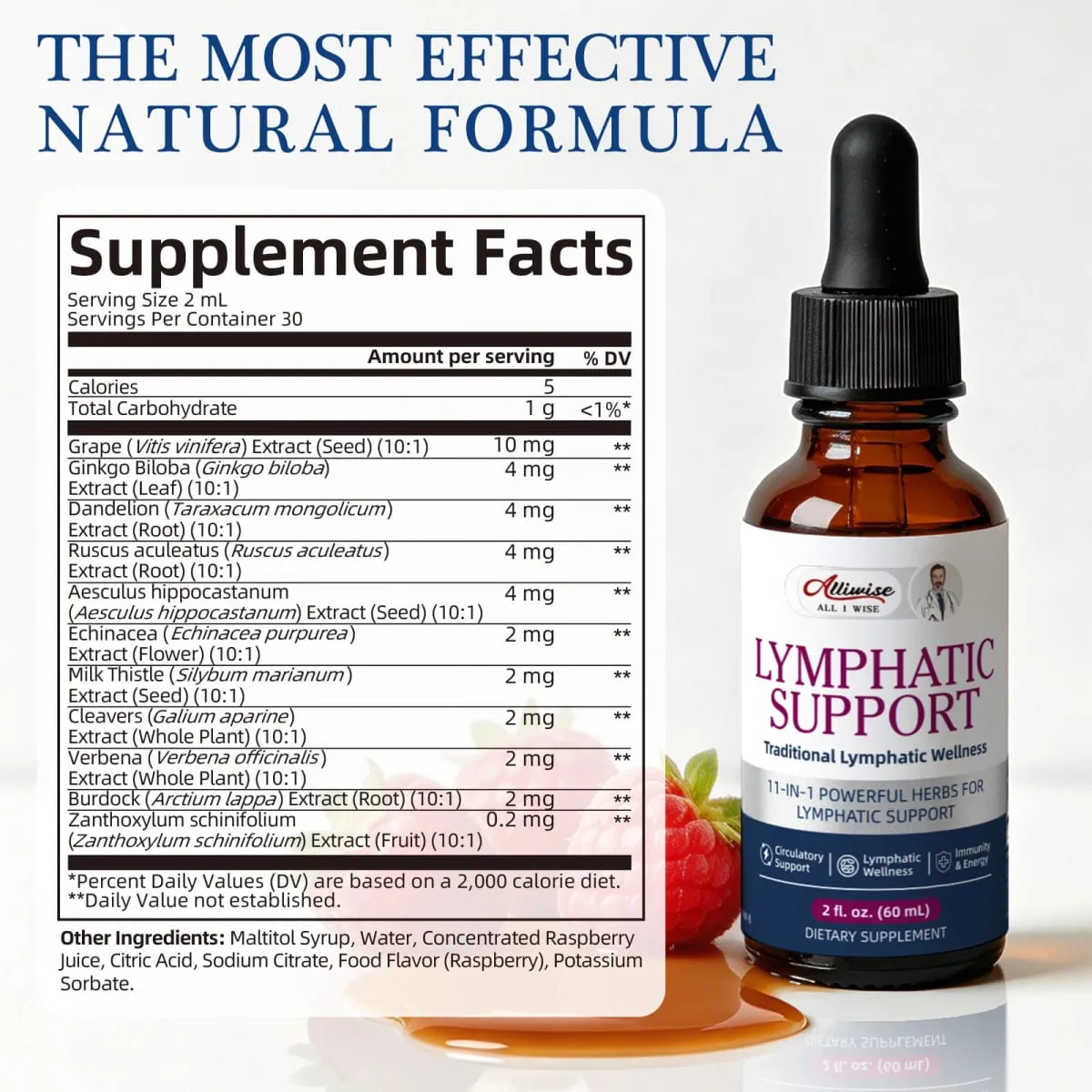 Alliwise Lymphatic Health Support Drops 11 in1 Herbal Compound Formula Body Cleanse & Refresh Suporte Digestivo Detox Linfático