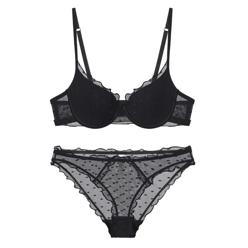 Sutiã de bolinhas de renda francesa conjunto de duas peças pequeno peito coleta e levantamento anti-flacidez lateral conjunto de lingerie de coleta de peito — image 4