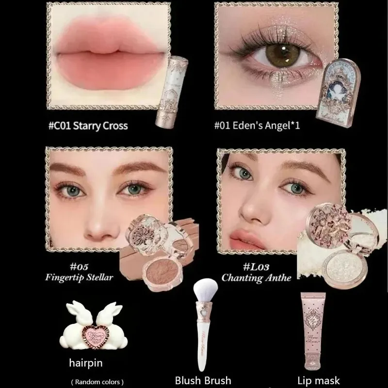 Flower Knows Little Angel Collection Makeup Gift Box Eyeshadow Blush Cream Matte Lipstick Full Kit All